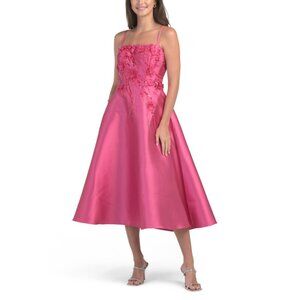 RENE BY RENE RUIZ Pink Sleeveless 3d Floral Tea Length Dress